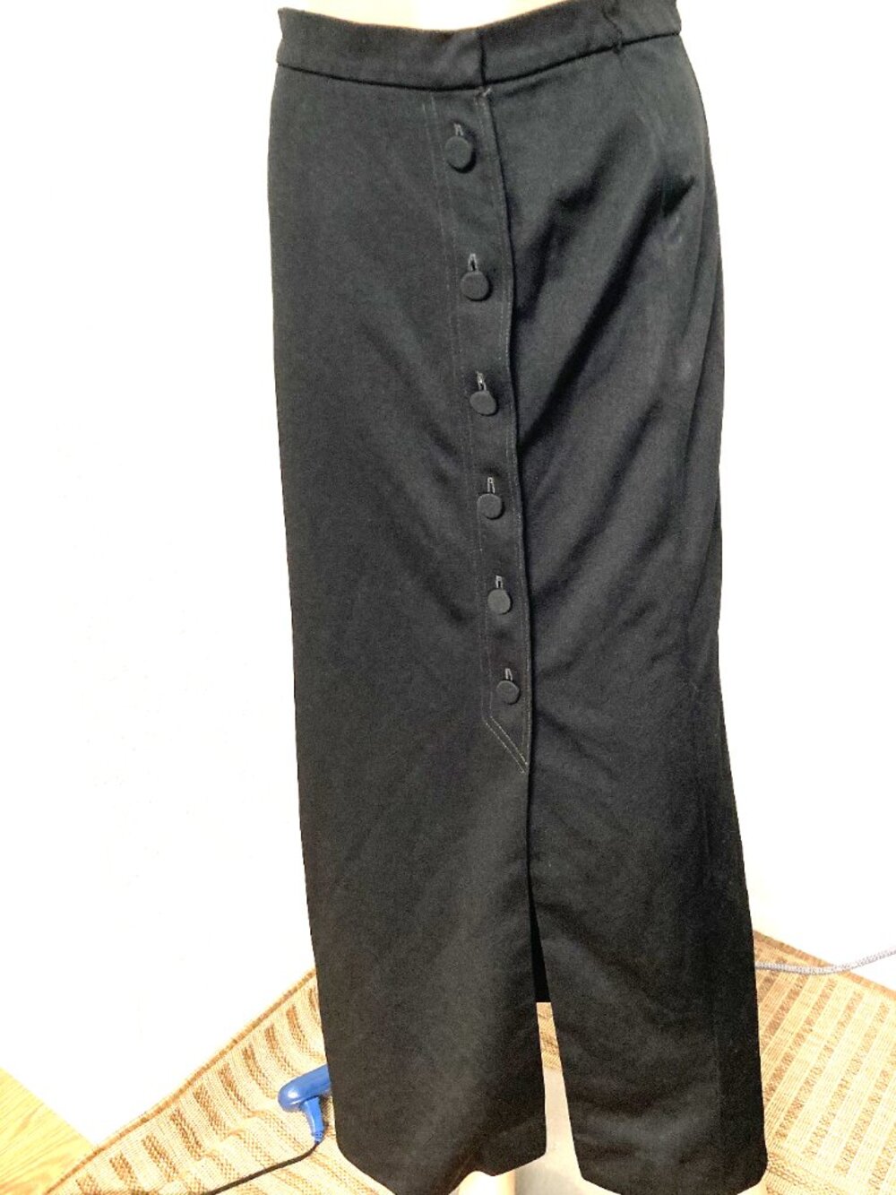 Vintage Black Button Front Maxi Skirt A Line Slit